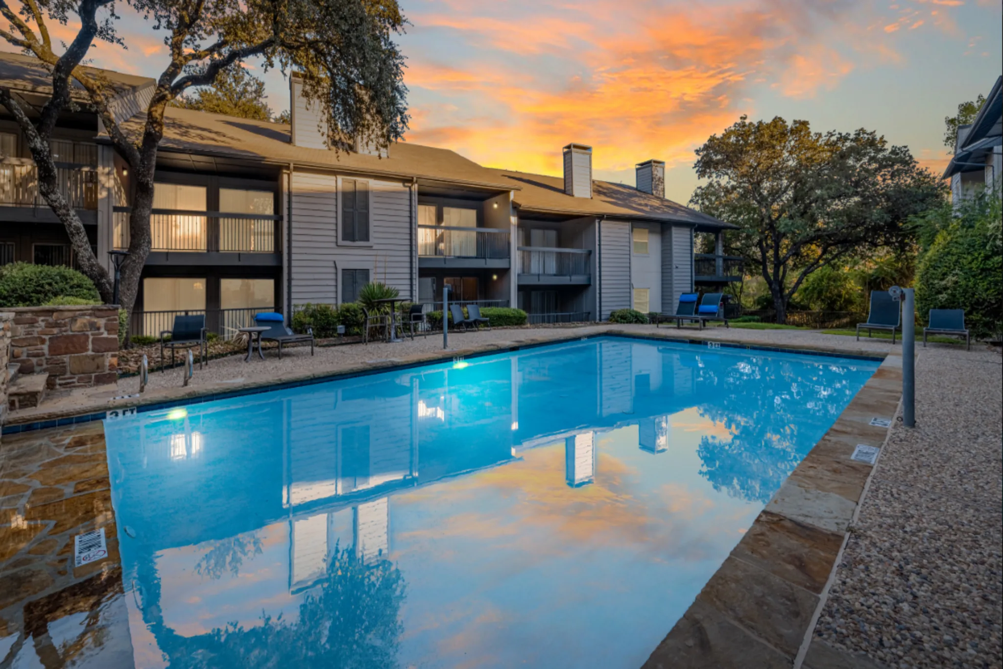 Resident pool at dusk at The Marion, Dallas, TX