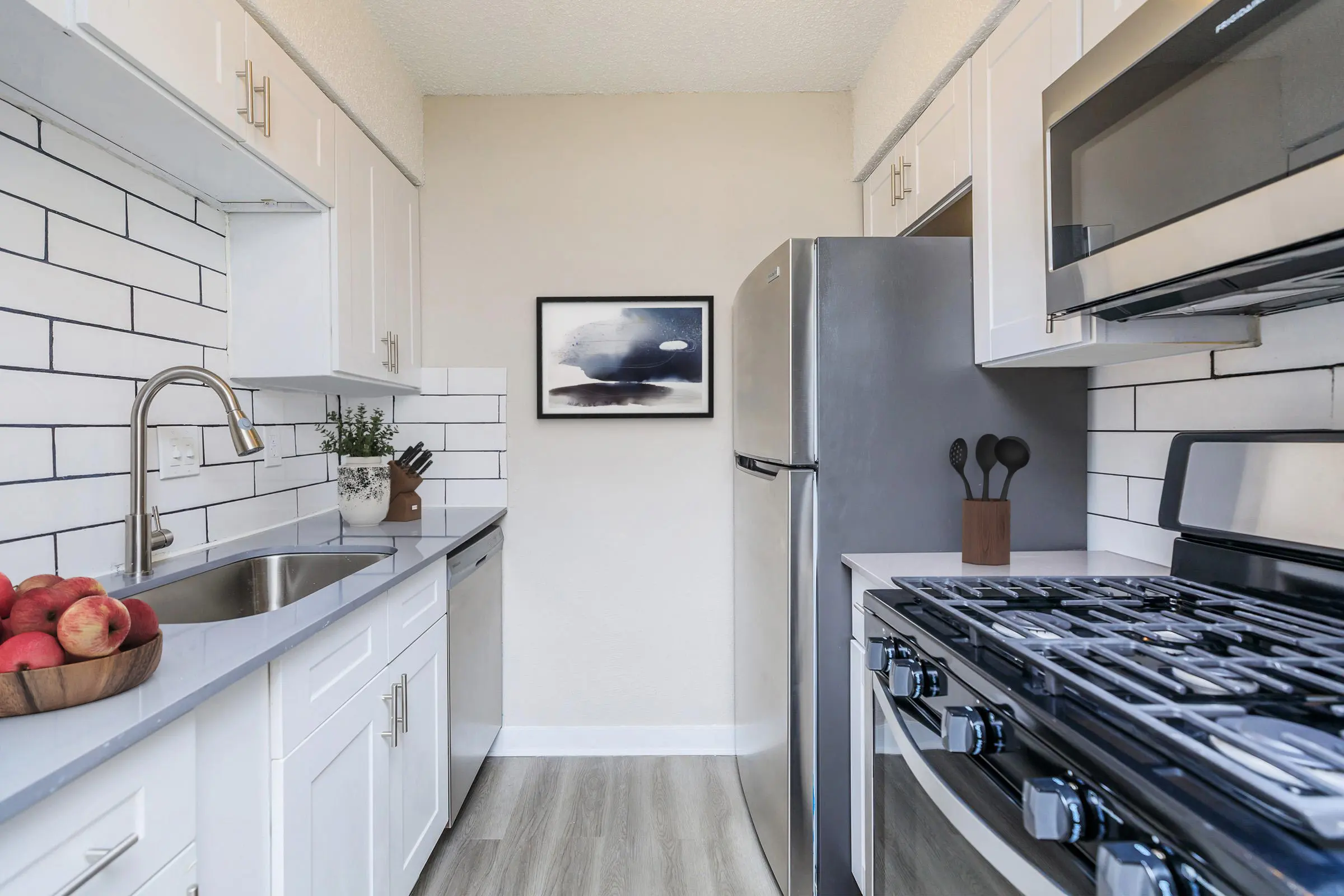 Renovated kitchen at Aviva North Plaza